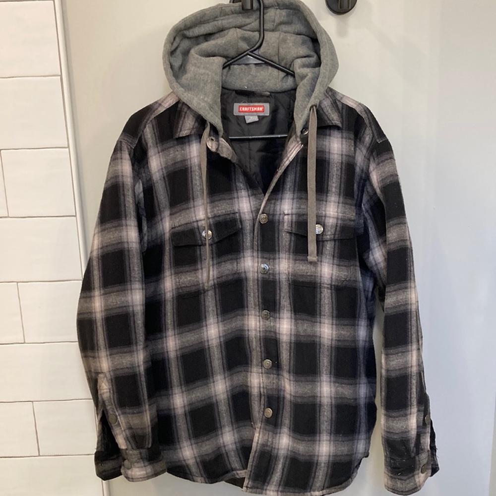Flannel with lining hooded shirt jacket